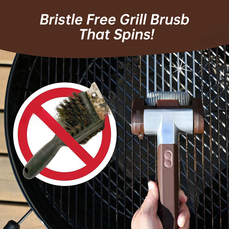 Rechargeable electric roller grill brush, stainless steel, replaceable heads, home cleaning tool, barbecue accessory.